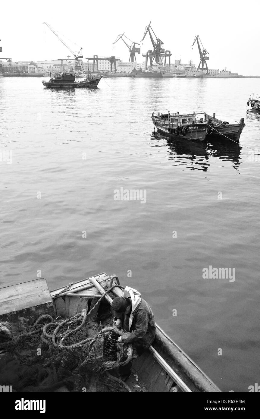 Chinesische Fischerhafen in Qingdao Stockfoto