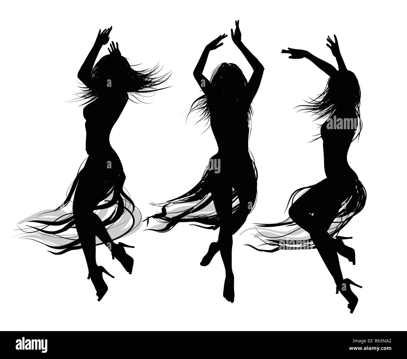 Gruppe von Mädchen tanzen und springen - Vector Illustration Stock Vektor