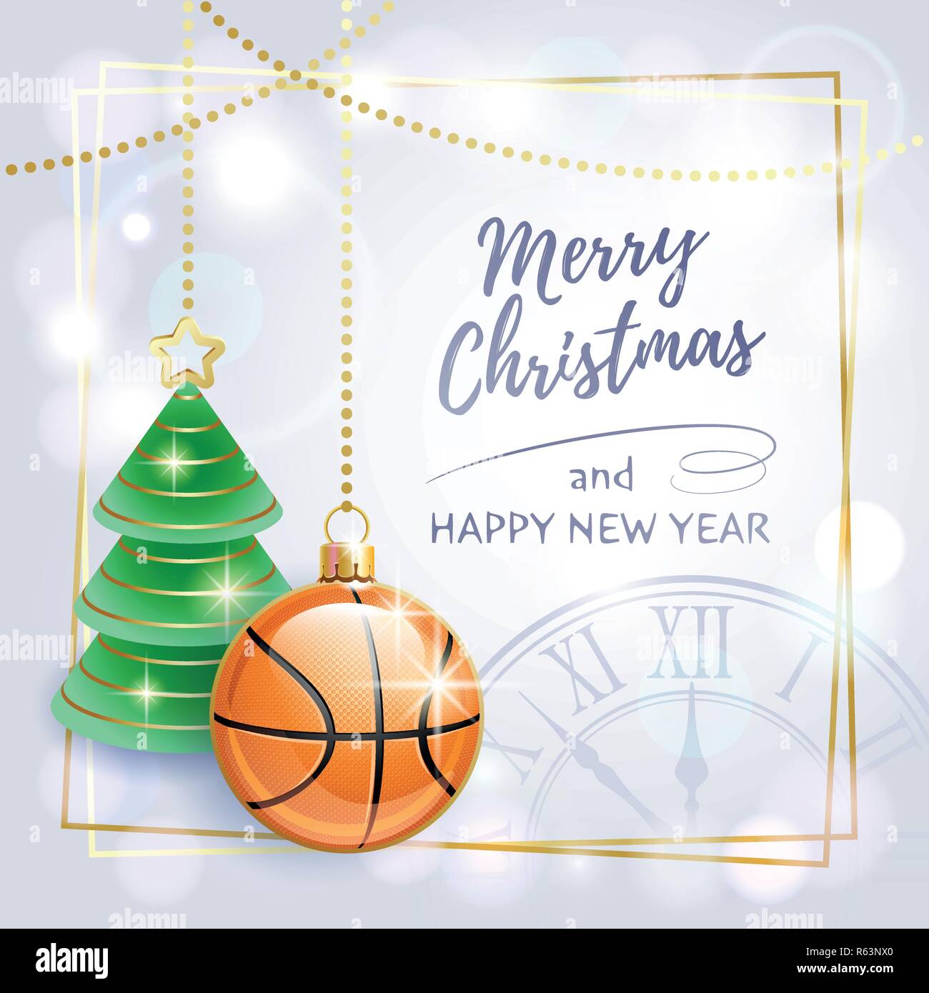 Frohe Weihnachten. Frohes neues Jahr. Sport Grußkarte. Basketball. Vector Illustration. Stock Vektor
