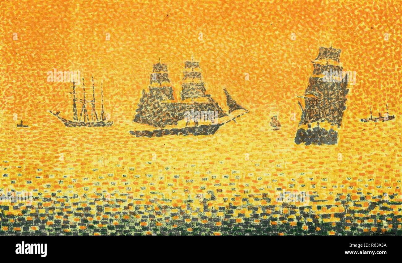 Die Boote (Les Bateaux). Abmessungen: 41 cm x 53,7 cm, 27,3 cm x 40,5 cm. Museum: Van Gogh Museum, Amsterdam. Autor: Signac, Paul. Stockfoto