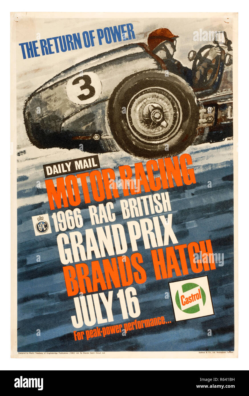 Vintage Poster für die RAC-britischen Grand Prix 1966 Formel 1 Rennen in Brands Hatch Stockfoto