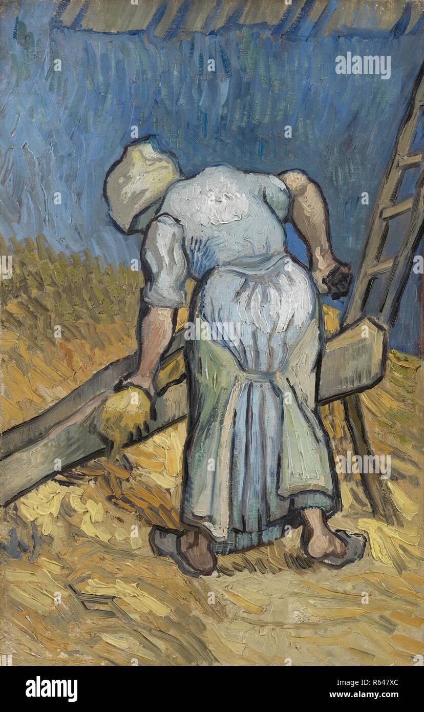 Bäuerin Blutergüsse Flachs (nach Hirse). Datum: September 1889, Saint-Rémy-de-Provence. Abmessungen: 40 cm x 26 cm, 55 cm x 41 cm. Museum: Van Gogh Museum, Amsterdam. Autor: Van Gogh, Vincent. VINCENT VAN GOGH. Stockfoto