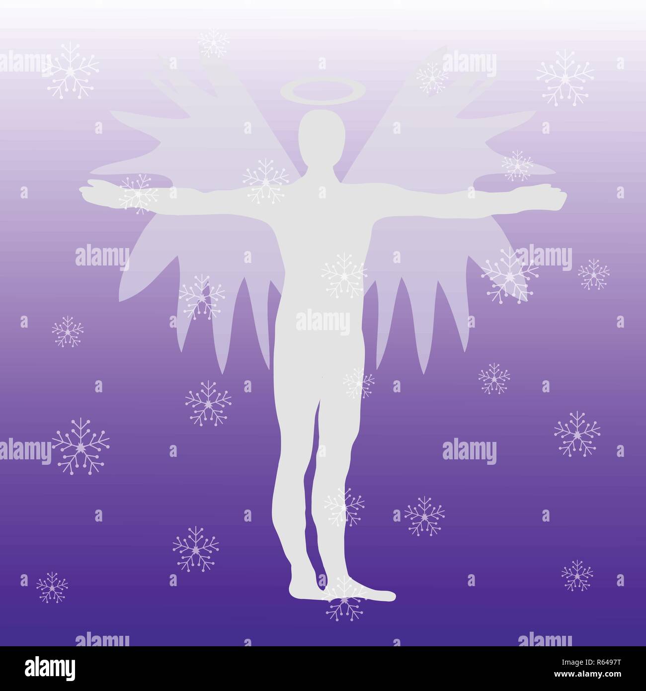 Weihnachten Engel Symbol Design. Vektor Weihnachten Abbildung mit Schneeflocken. Engel Silhouette. Stock Vektor