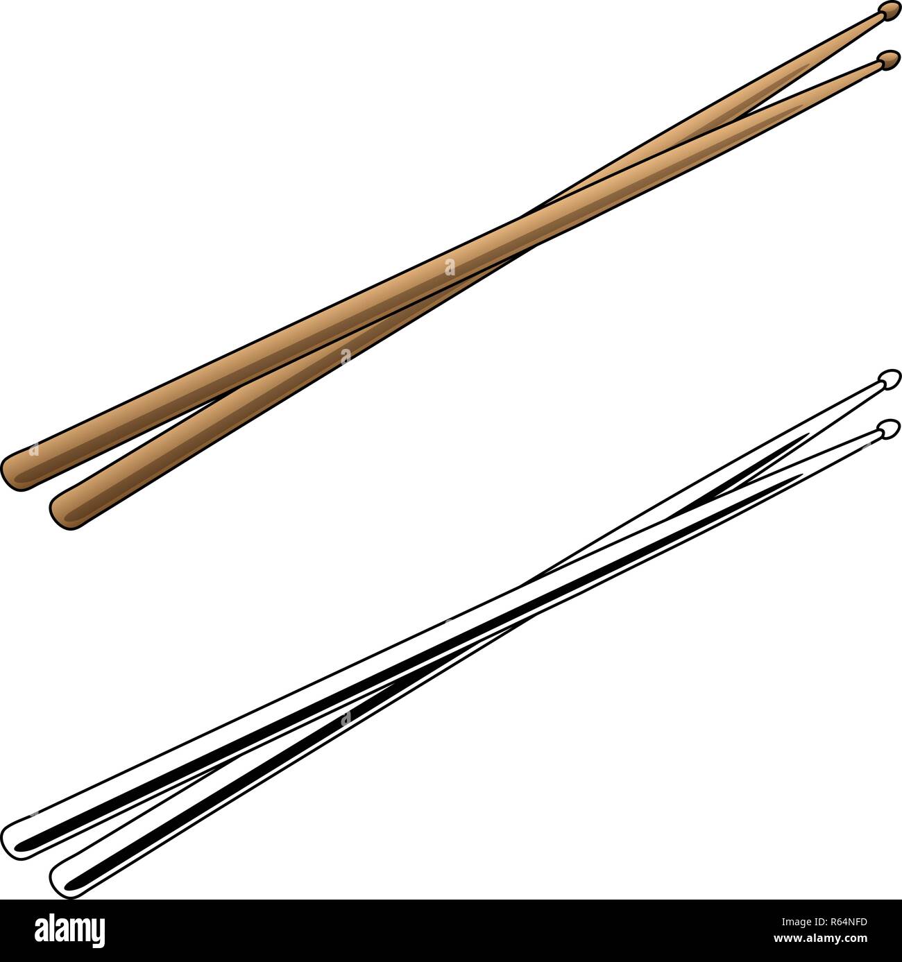 Drum Sticks in Farbe und Schwarz/Weiß-Vector Illustration Stock Vektor