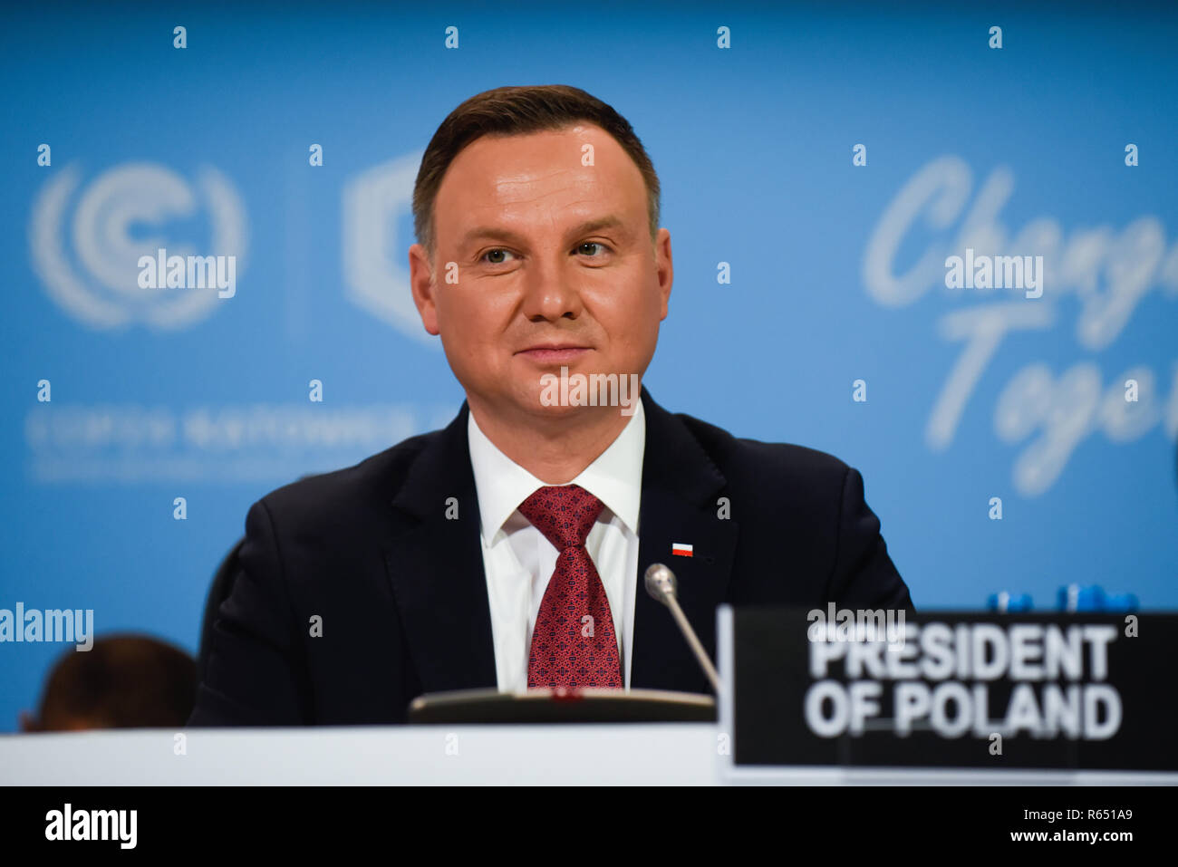 Andrzej Duda, Präsident von Polen beobachtet, als er während der feierlichen Eröffnung der Konferenz COP 24 UN-Klimakonferenz 2018. Stockfoto