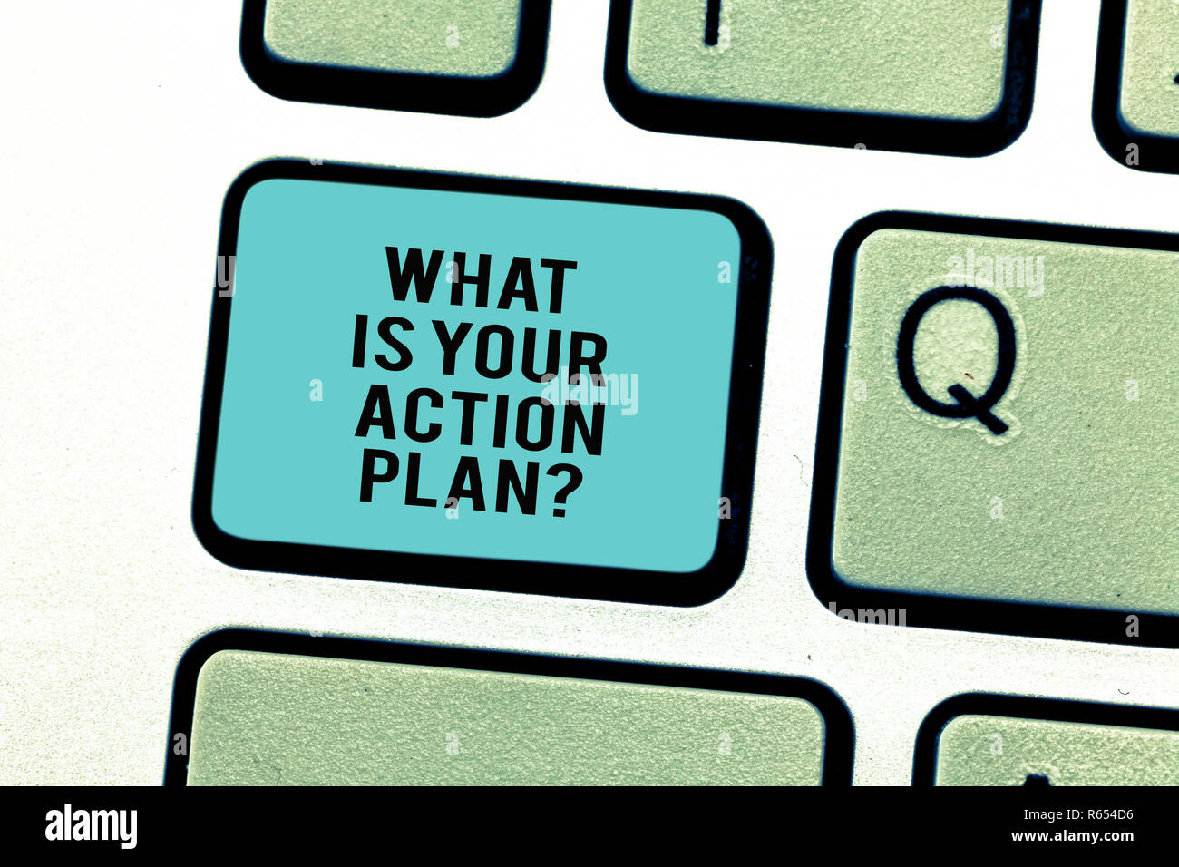 Wort schreiben Text Was ist Ihre Aktion Planquestion. Business Konzept für ihre Schritte erläutern, für erreichen ihr Ziel Taste der Tastatur Absicht compu zu erstellen Stockfoto