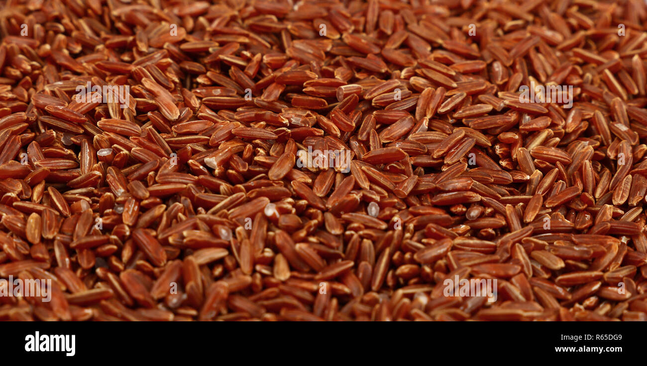 Rot Braun roher Reis Nahaufnahme Hintergrund Stockfoto