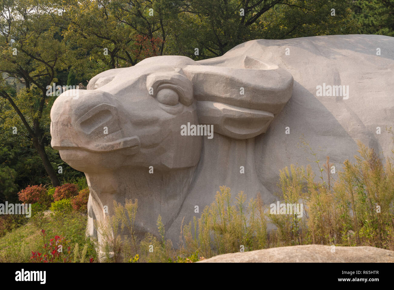 Geschnitzte Tier in Felsen an Laoshan in der Nähe von Qingdao Stockfoto