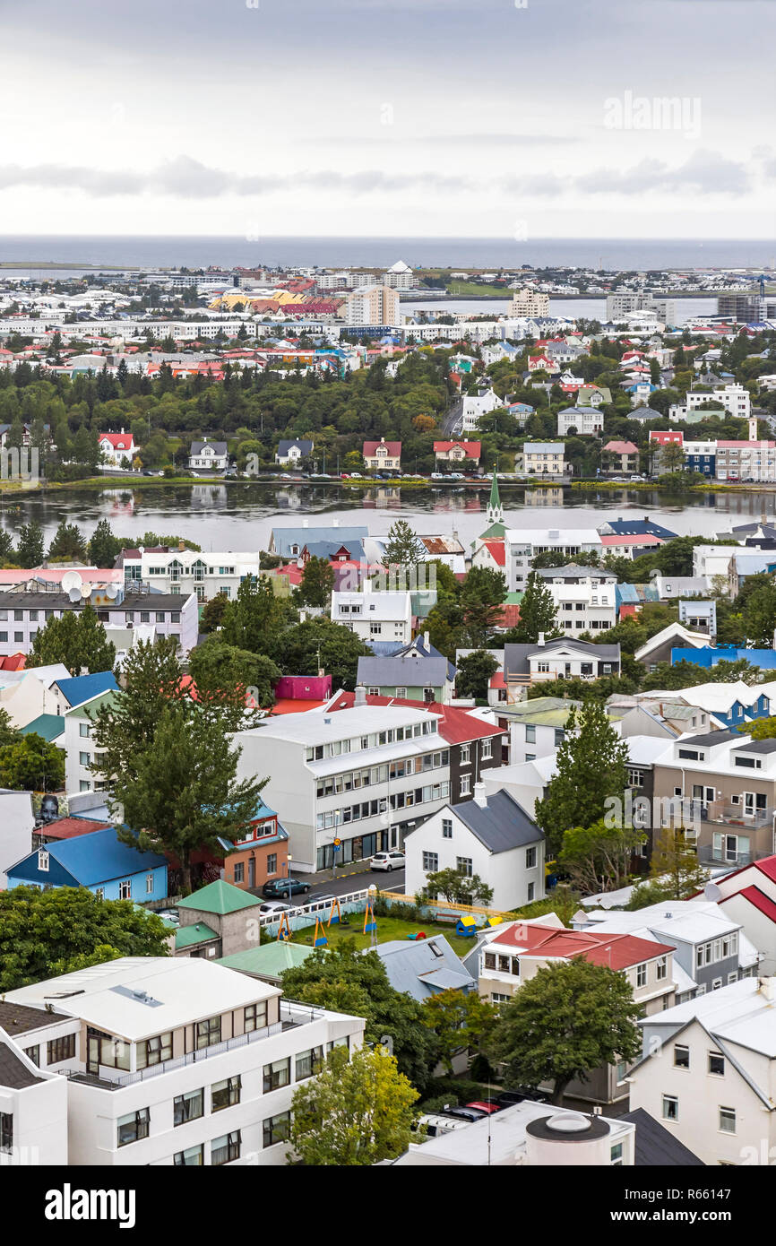 Malerische Luftaufnahme der Stadt Reykjavik, Island Stockfoto