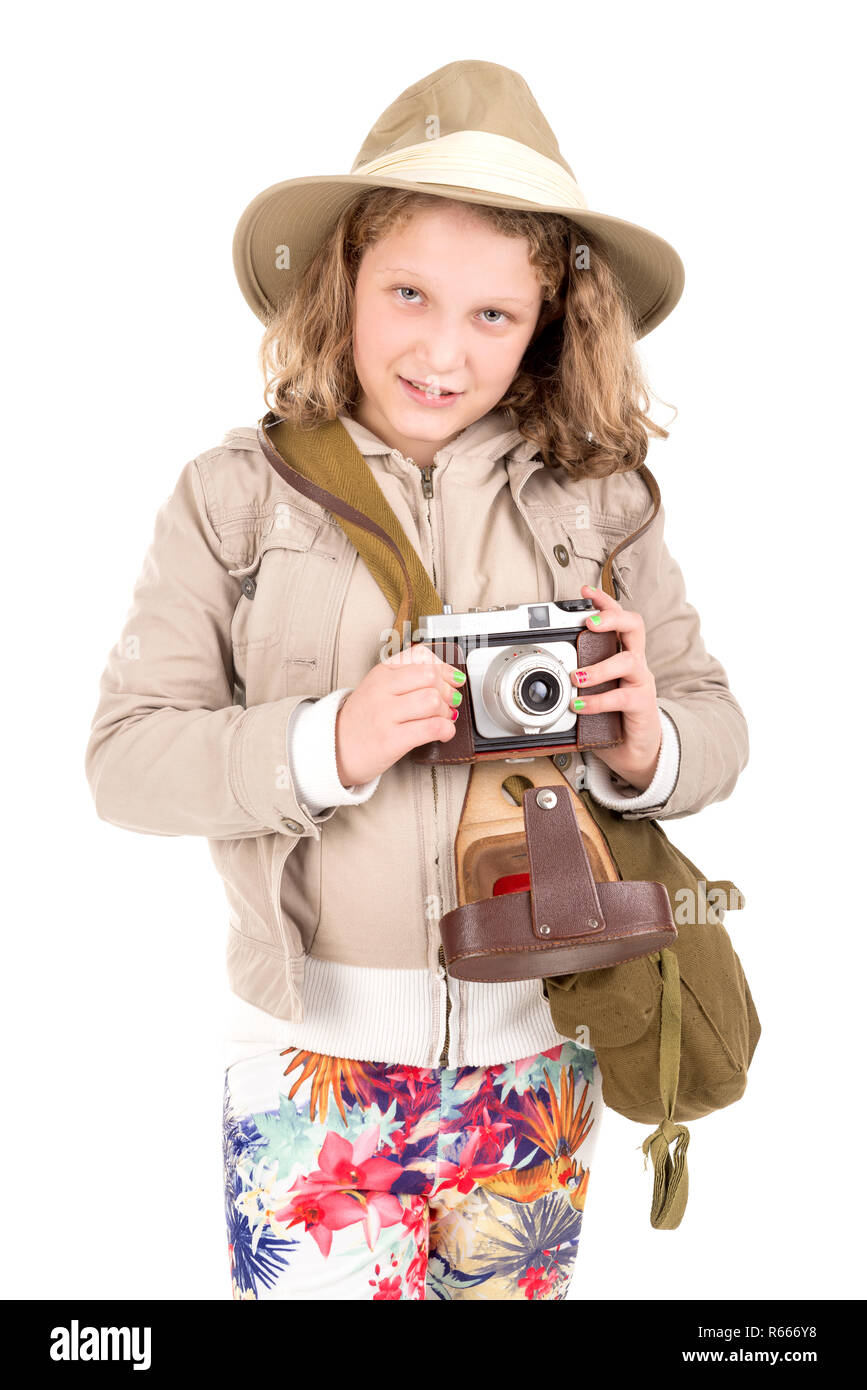 Mädchen in Safari Kostüm Stockfoto