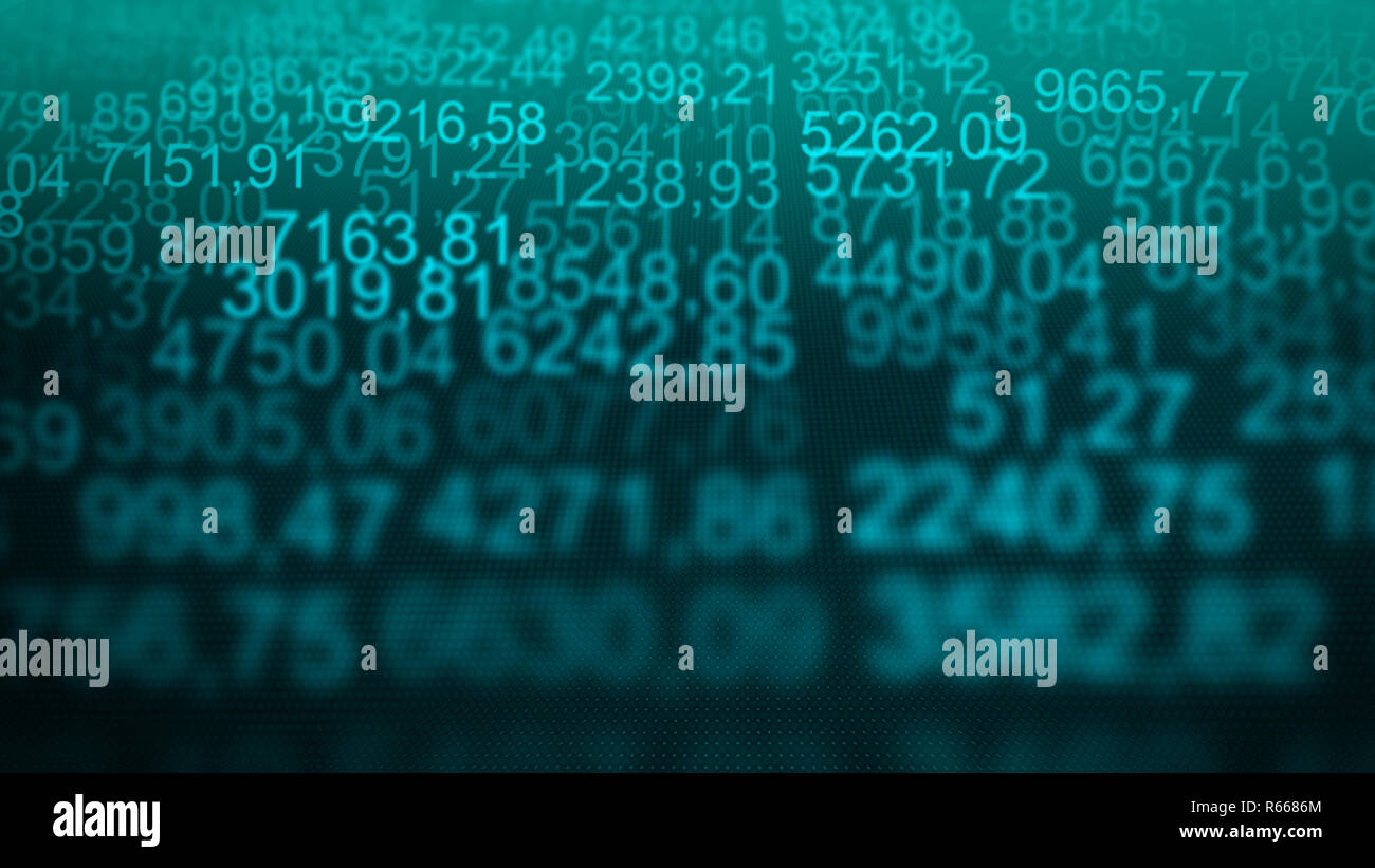 Zufällige numerische Daten Tabelle Geröll blauer Hintergrund Stockfoto