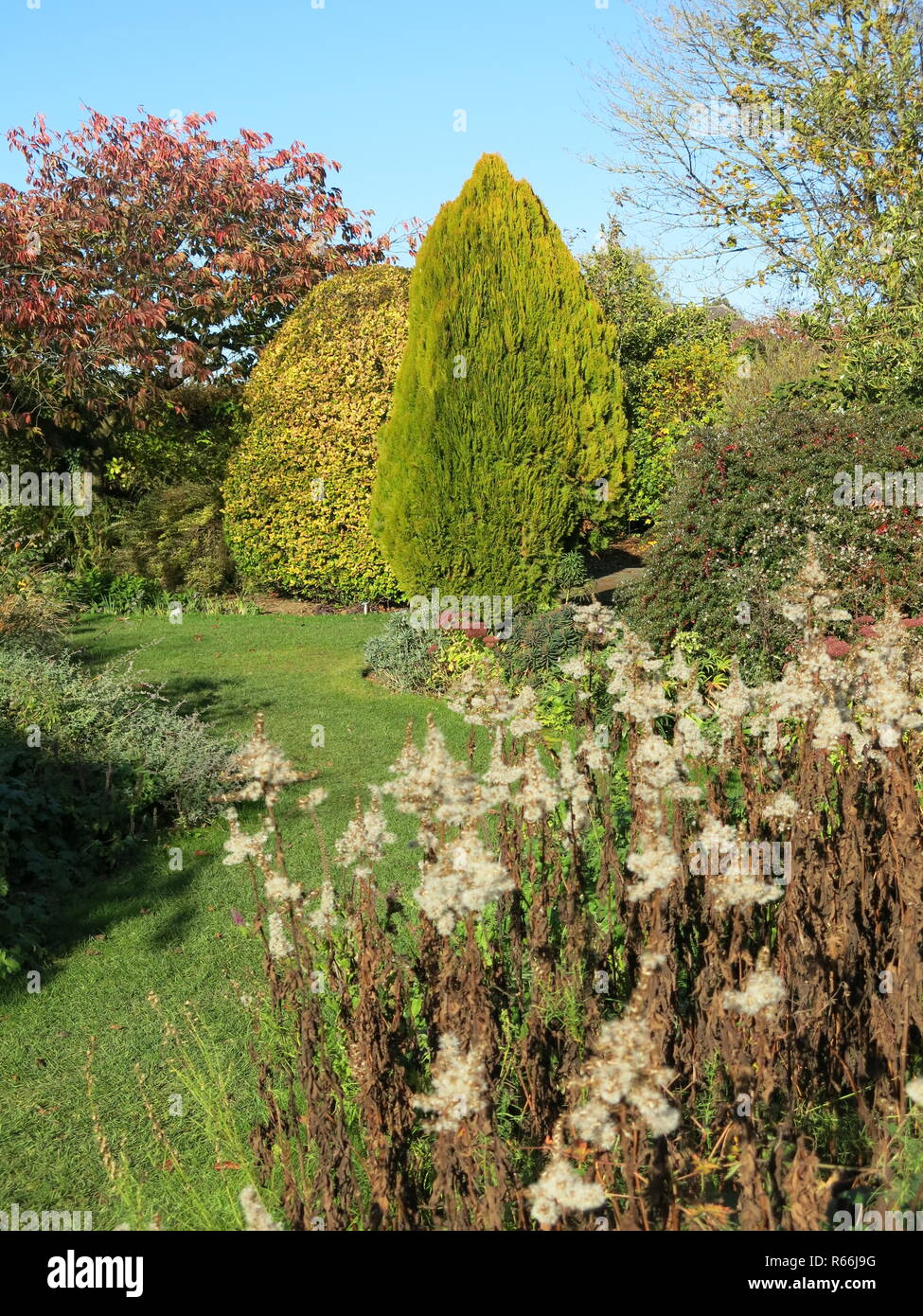 Eine der Demonstration Gärten im Herbst nachmittag Sonnenlicht an Geoff Hamilton's Barnsdale Gärten, Rutland, England Stockfoto