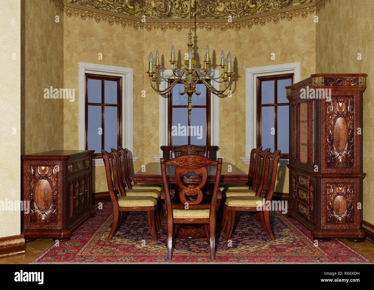 3D-Rendering viktorianischen Esszimmer Stockfoto