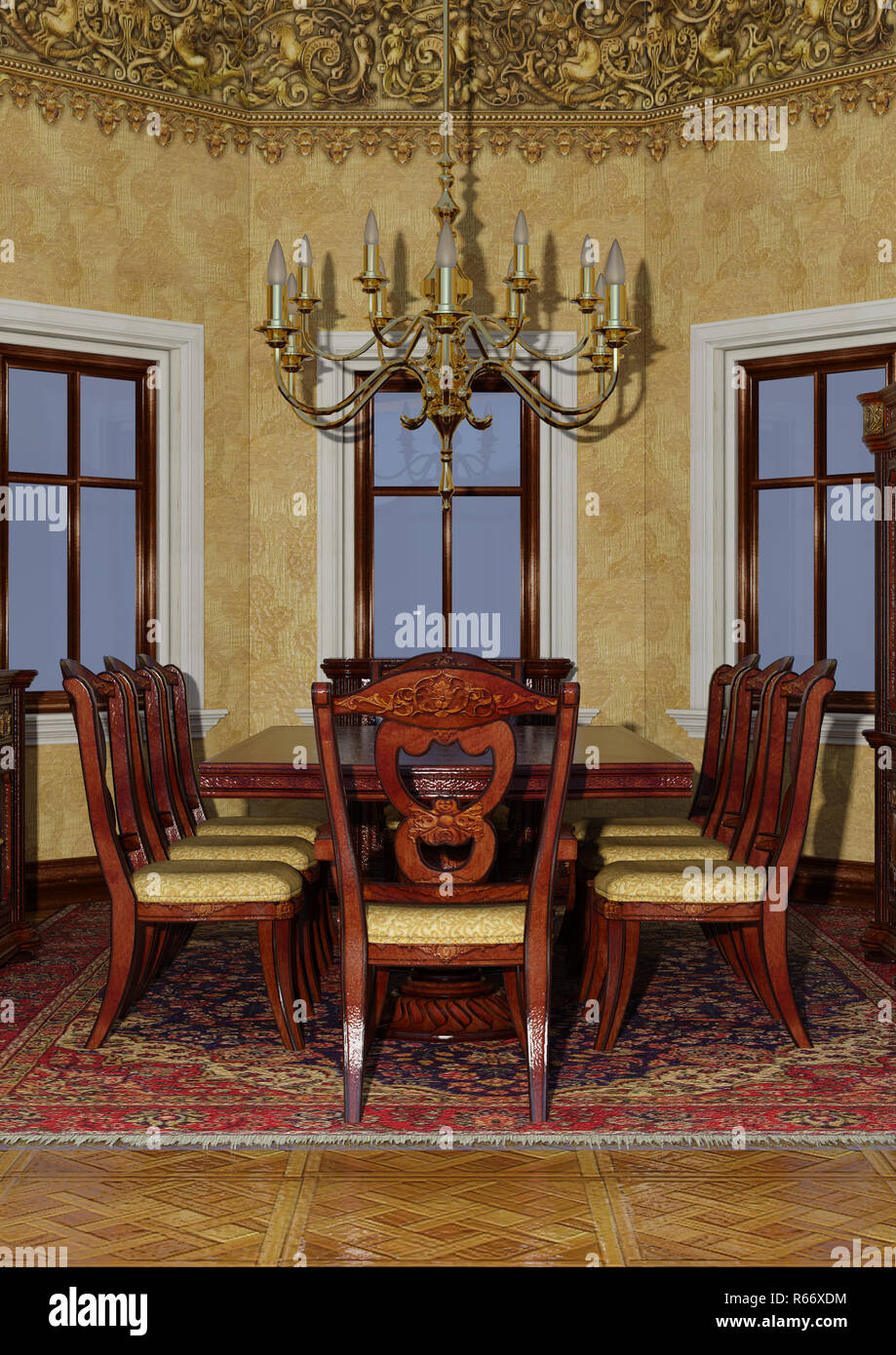 3D-Rendering viktorianischen Esszimmer Stockfoto