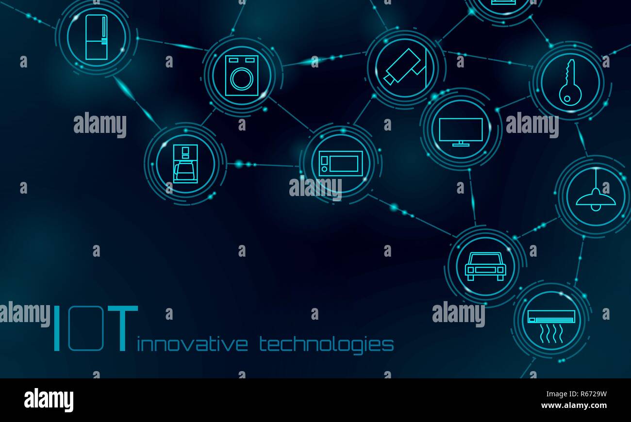 Internet der Dinge Symbol innovation Technologie Konzept. Smart City wireless communication network IOT IKT. Home intelligentes System Automation Industrie 4.0 Moderne AI Computer online Vector Illustration Stock Vektor