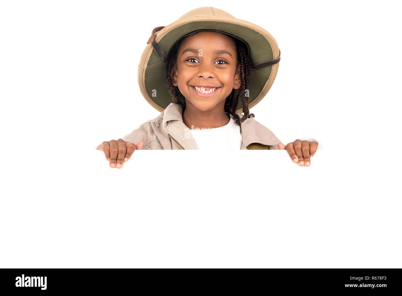 Mädchen in Safari Kostüm Stockfoto