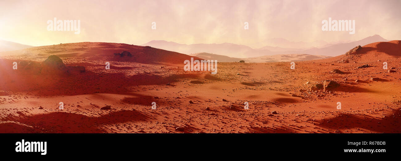 Landschaft auf dem Planeten Mars, malerischen Wüste auf dem Roten Planeten Stockfoto