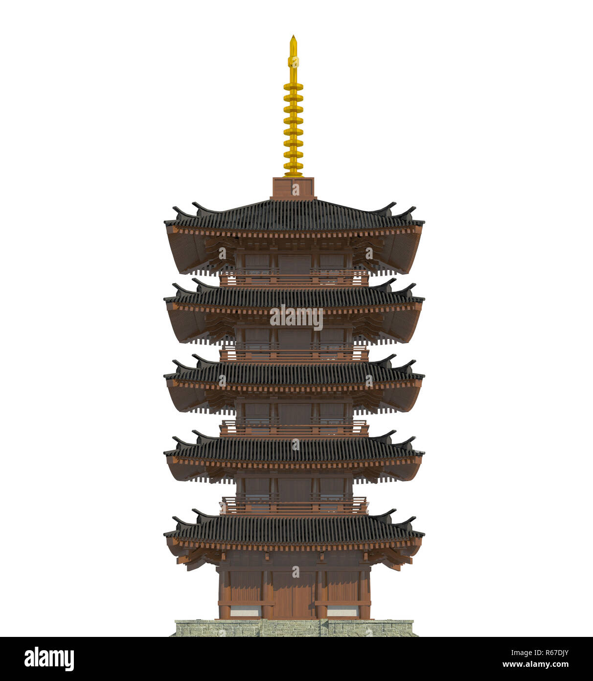 3D-Illustration japanischen Gebäude im traditionellen Stil auf weißem Hintergrund Stockfoto