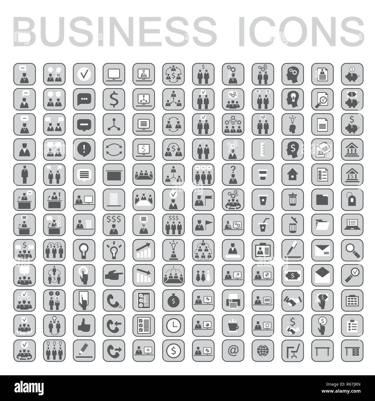 Satz von 144 Web Icons für Geschäft, Finanzen, Büro, Kommunikation, Human Resources. Neutral Schwarz, Weiß, Grau Farbe Vector Illustration Stock Vektor