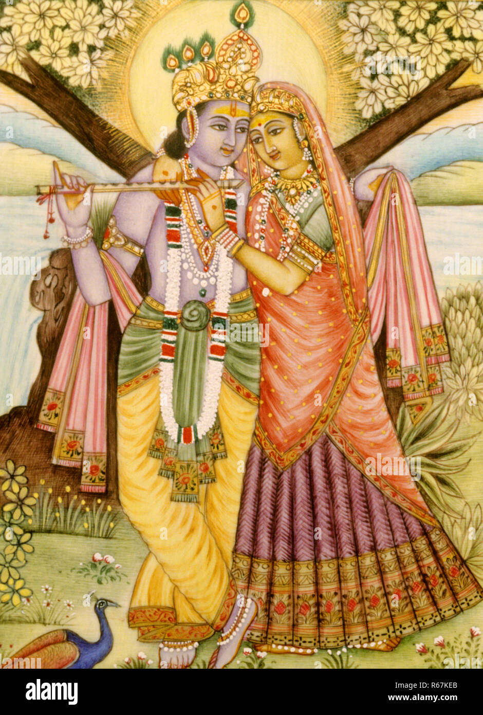 Radha Krishna Miniaturmalerei auf Elfenbein Stockfoto