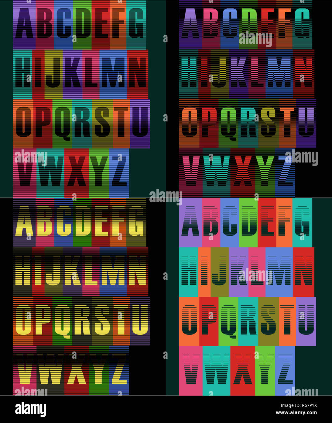 Gestreifte künstlerische Alphabete Stockfoto