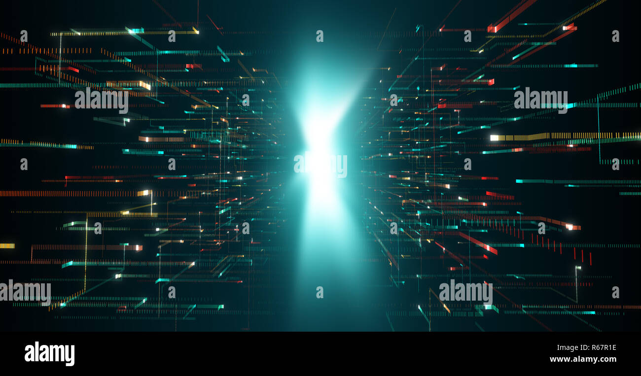 Der Lichtstrahl scheint durch auf digitale Daten Hintergrund - 3D-Rendering Stockfoto
