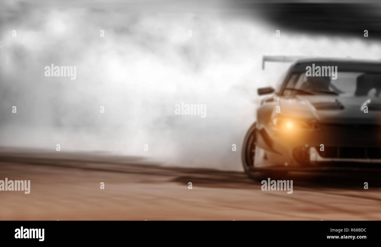 Auto driften, Sport Auto Rad driften und Rauchen auf verschwommenen  Hintergrund Stockfotografie - Alamy