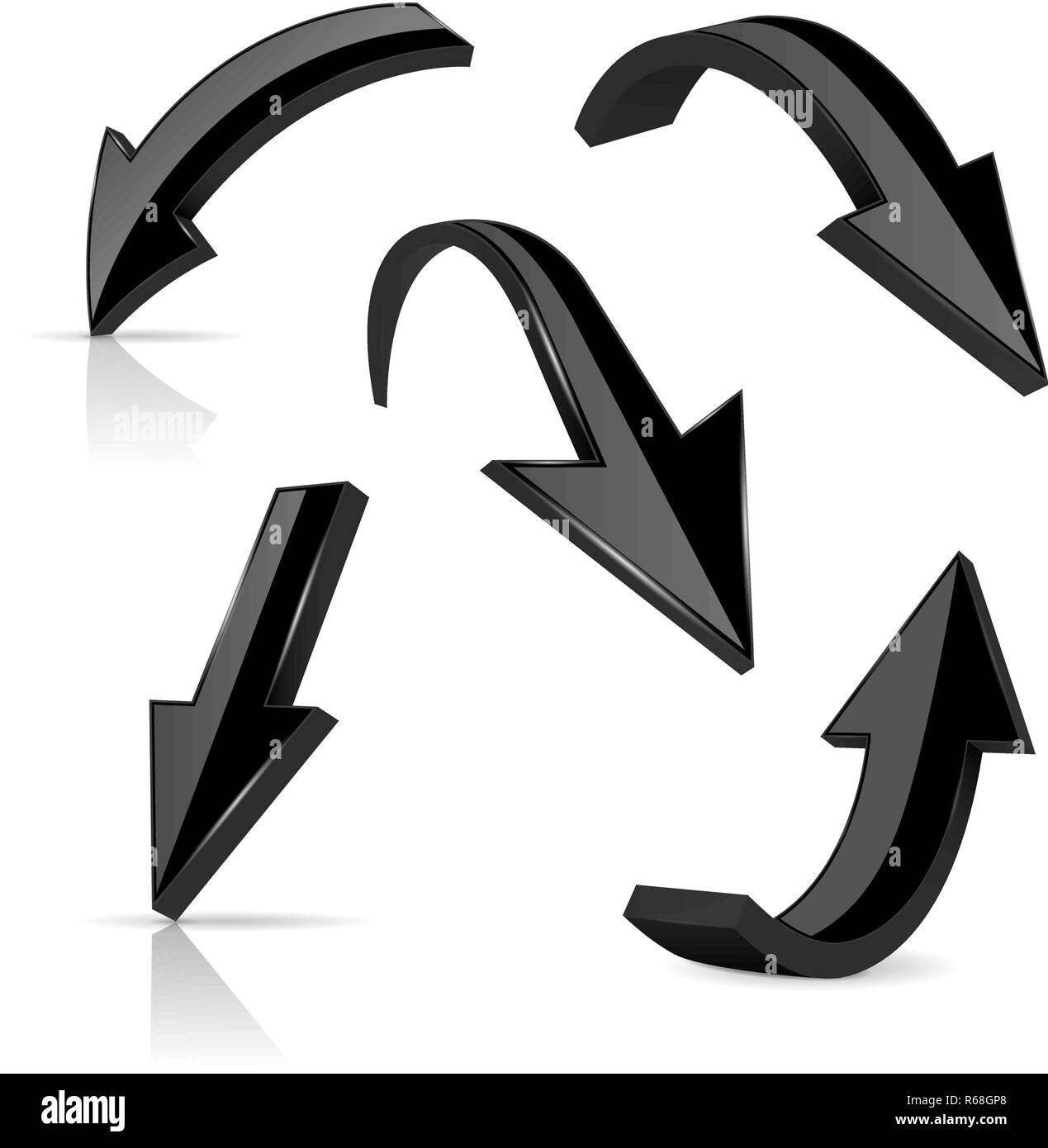 Schwarz glänzend 3D-Pfeile. Sammlung von Web Icons Stock Vektor