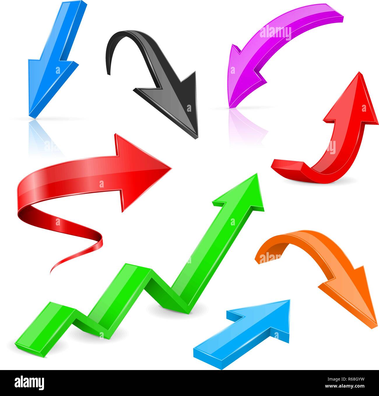 Satz farbiger 3D-Pfeile. Web Icons Stock Vektor