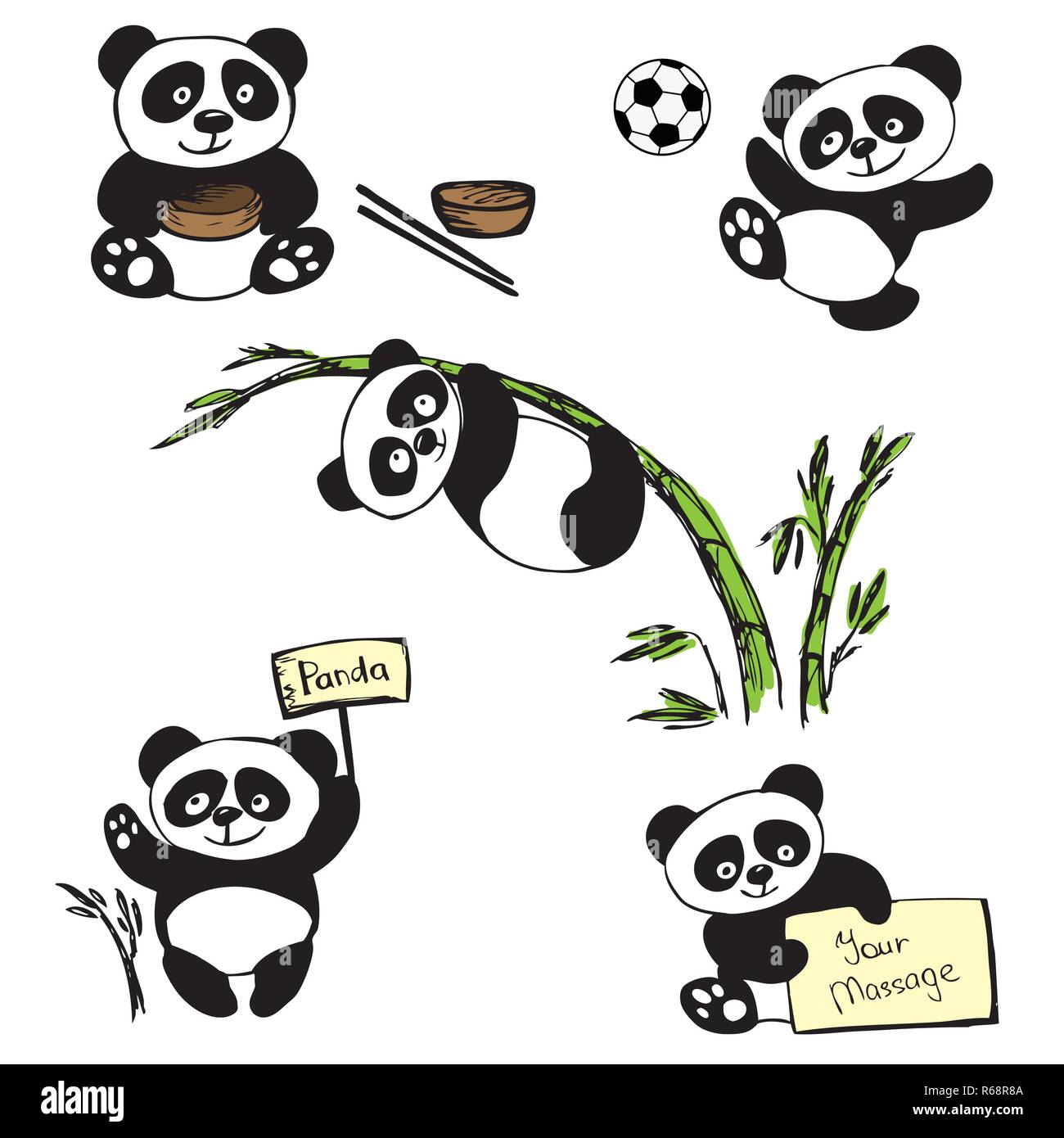 Susse Kleine Panda Auf Weissem Hintergrund Hand Gezeichnet Vector Illustration Stock Vektorgrafik Alamy