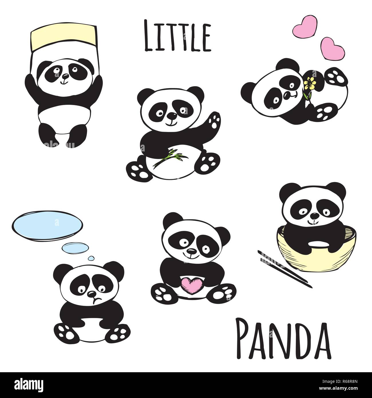 Süße kleine Panda, auf weißem Hintergrund, Hand Vector