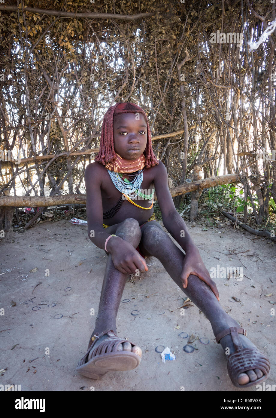 Mwila Stamm Mädchen, Huila Provinz, Chibia, Angola Stockfoto