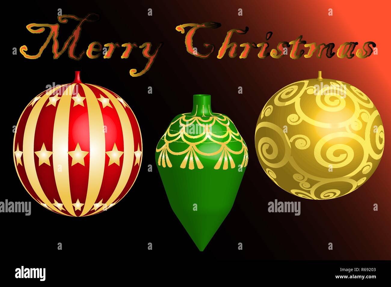 Weihnachten Kugeln auf Rot und Schwarz Gradient. Stock Vektor