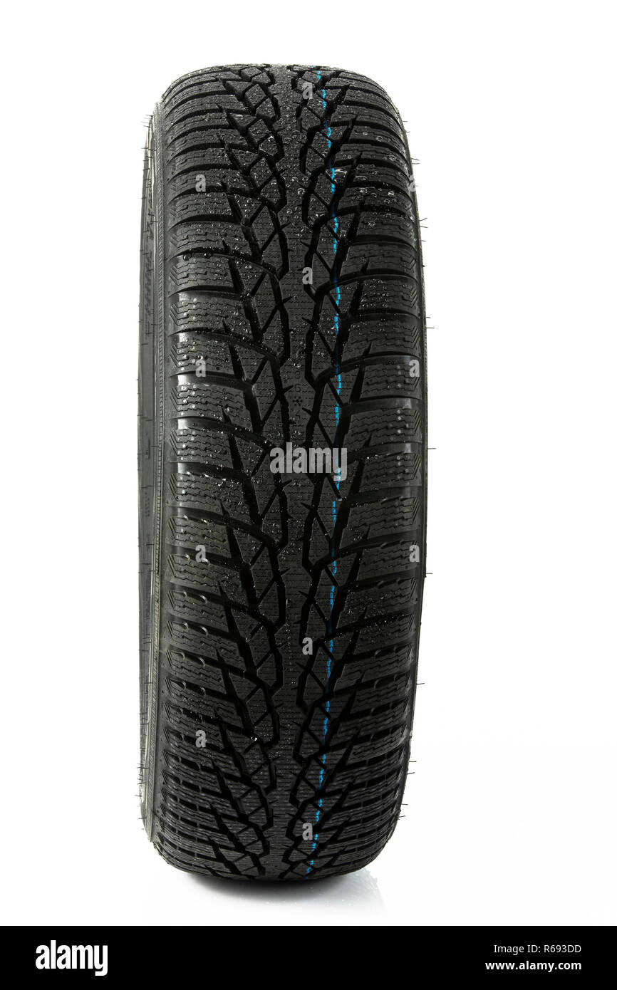 Winterreifen auf weißem Hintergrund Stockfoto