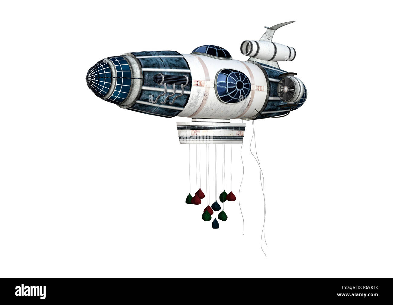 3D-Rendering Fantasy Zeppelin Starship auf Weiß Stockfoto