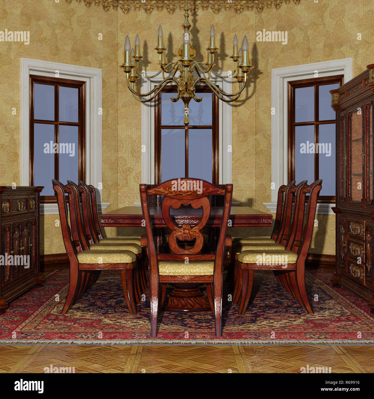 3D-Rendering viktorianischen Esszimmer Stockfoto