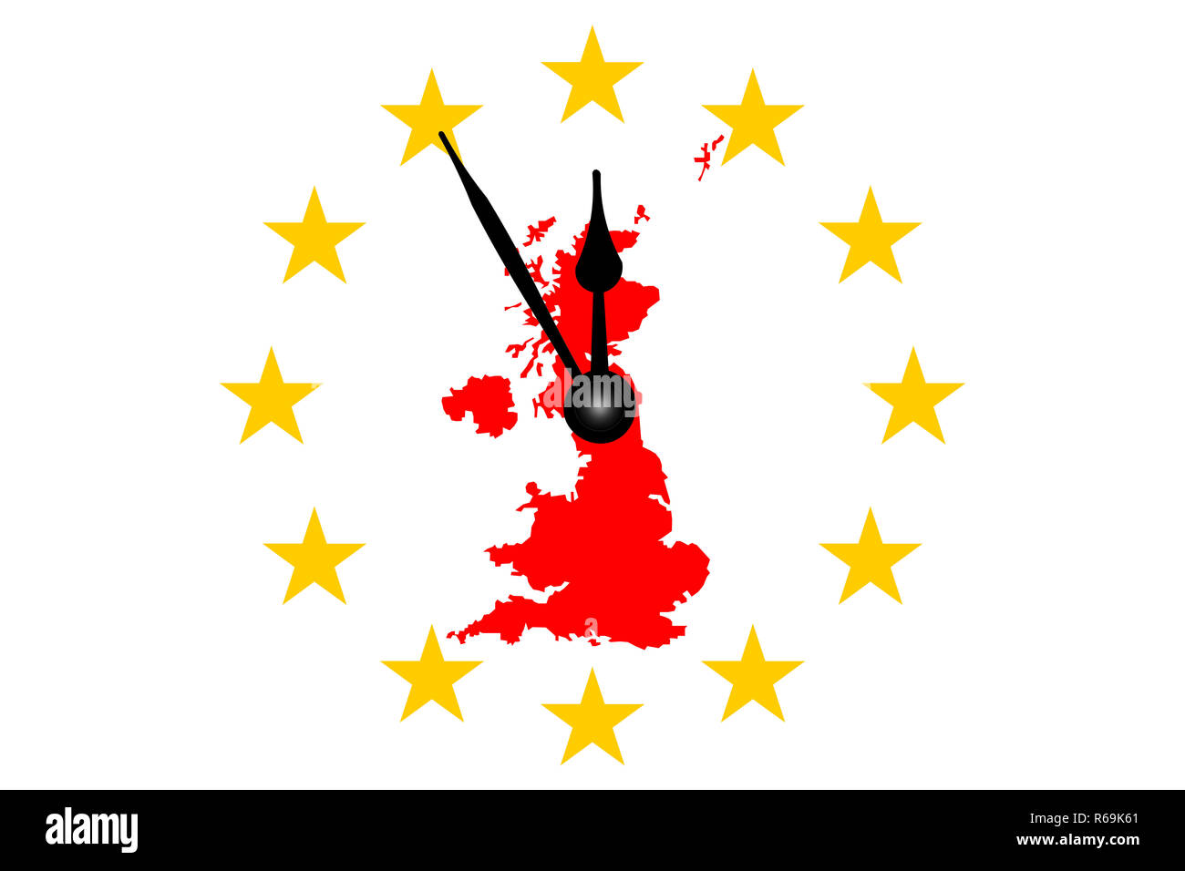 Brexit Großbritannien Karte mit europäischen Sterne Kreis und Uhr Stockfoto