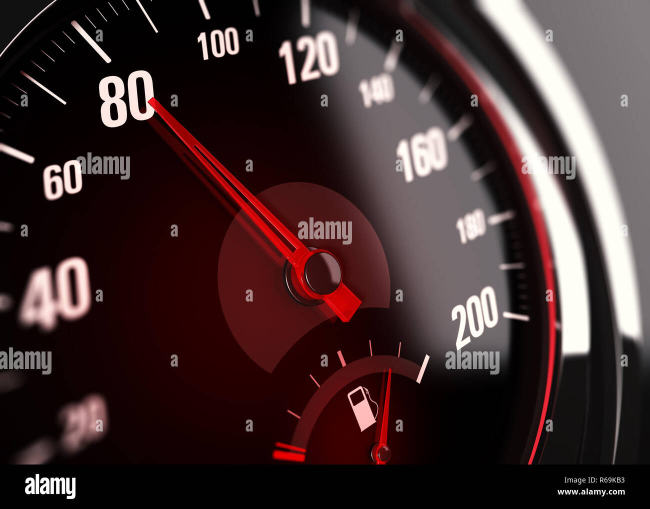Tachometer, Höchstgeschwindigkeit bei 80 km pro Stunde Stockfoto
