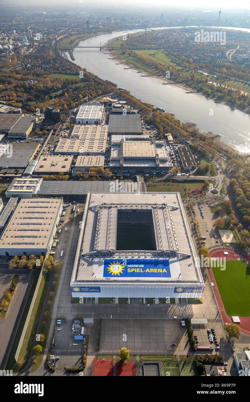Luftaufnahme, Merkur Spiel-Arena Fußballstadion, Stockum, Düsseldorf, Niederrhein, Nordrhein-Westfalen, Deutschland Stockfoto