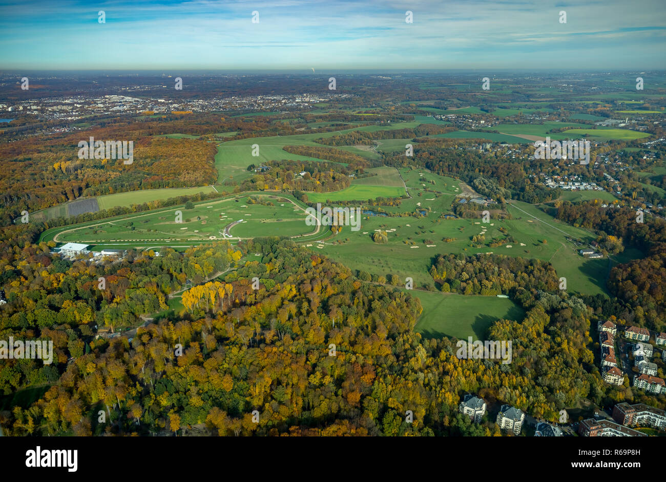 Luftaufnahme, Golfplatz Düsseldorf-Grafenberg, Grafenberg, Düsseldorf, Rheinland, Nordrhein-Westfalen, Deutschland Stockfoto