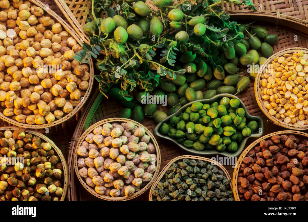 Grünes Gramm, Gramm Samen, Gramm, Bengalen Gramm, Garbanzo, Garbanzo Bohne, ägyptische Erbse, Indien, Asien Stockfoto