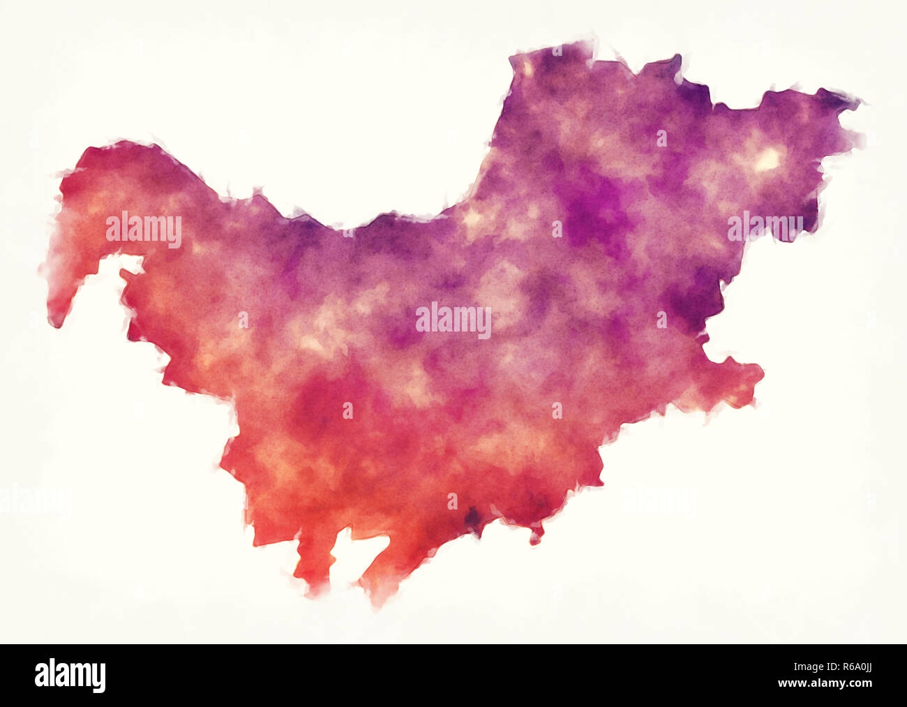 North West Region aquarell Karte von Südafrika vor einem weißen Hintergrund Stockfoto