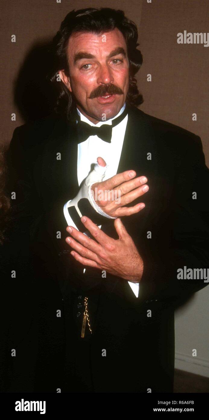 BEVERLY HILLS, Ca - 21. März: Schauspieler Tom Selleck besucht Zeremonie wie Barbara die Frauen 1993 in Show Business Award erhält am 21. März 1993 im Beverly Hilton Hotel in Beverly Hills, Kalifornien. Foto von Barry King/Alamy Stock Foto Stockfoto