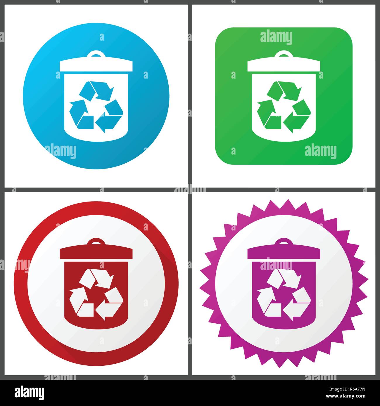 Papierkorb Rot, Blau, Grün und Rosa vektor Icon Set. Web Icons. Flaches Design Zeichen und Symbole einfach zu bearbeiten Stock Vektor