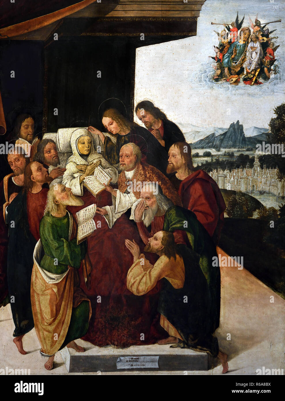 Tod der Madonna von Michele Messer 1480-1543 aus dem 16. Jahrhundert, Italien, Italienisch. (17. Jahrhundert das Gemälde wurde in Ferrara in der Sakristei der Kirche San Paolo. ) Stockfoto