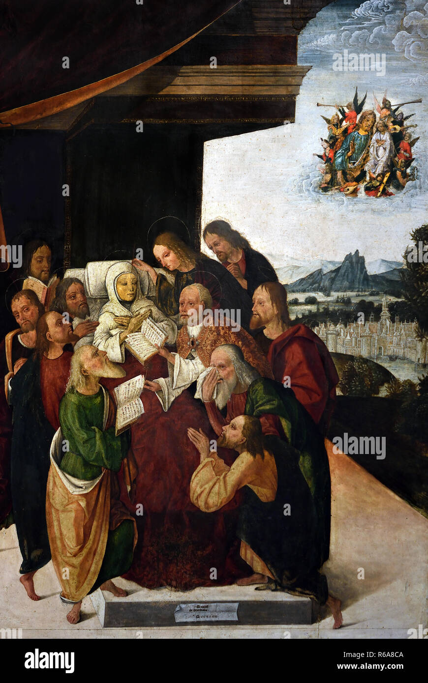 Tod der Madonna von Michele Messer 1480-1543 aus dem 16. Jahrhundert, Italien, Italienisch. (17. Jahrhundert das Gemälde wurde in Ferrara in der Sakristei der Kirche San Paolo. ) Stockfoto