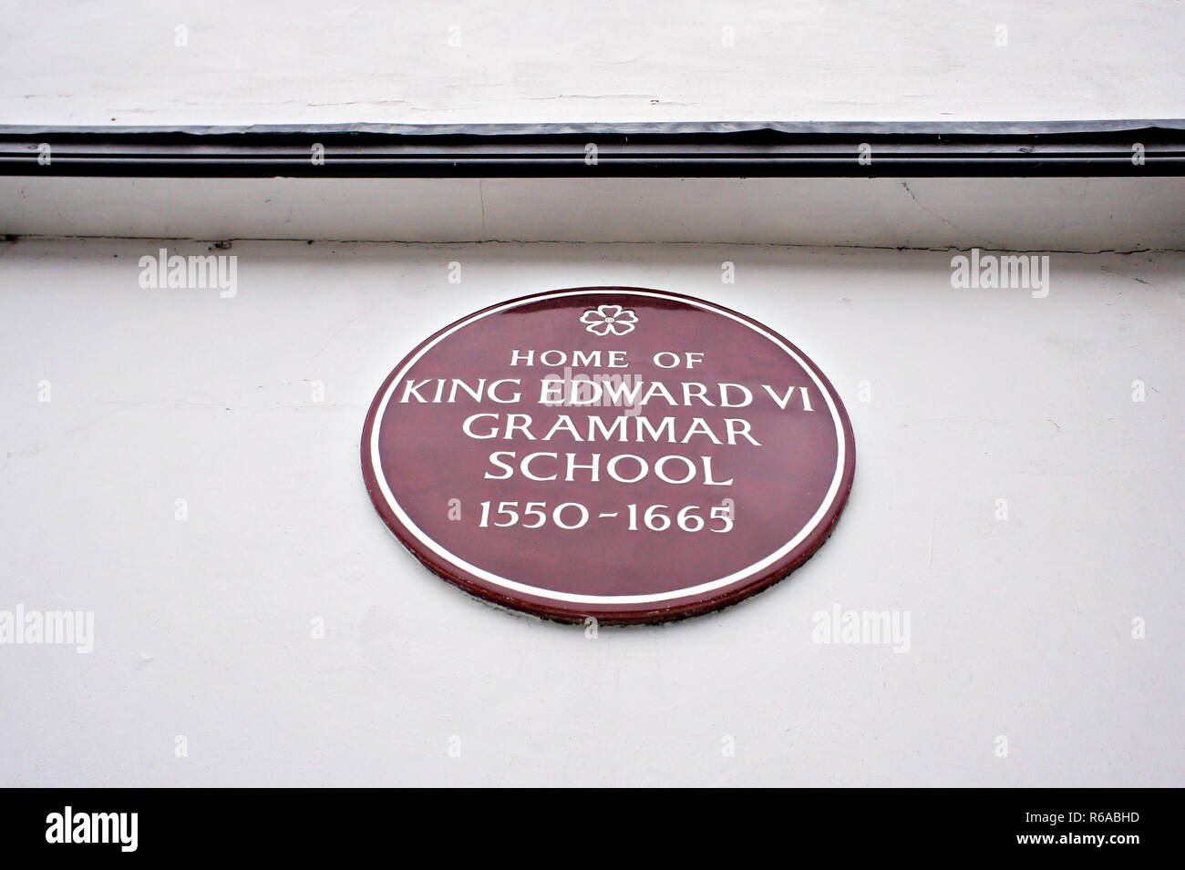 Bury St Edmunds, Großbritannien - 22 November 2018: ein Zeichen an der Wand des alten King Edward VI Grammar School, jetzt ein eigenes home Stockfoto