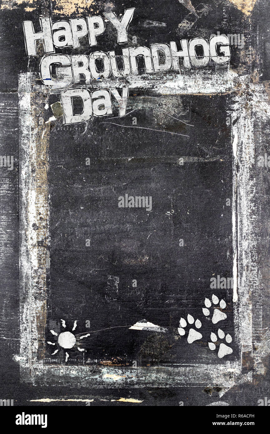 Schiefertafel und täglich grüßt das Murmeltier Stockfoto