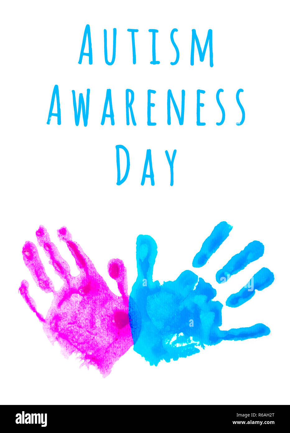 Bunte handabdrücke Kind isoliert auf Weiss mit kopieren. Welt Autismus Bewußtsein Tag Konzept. Stockfoto