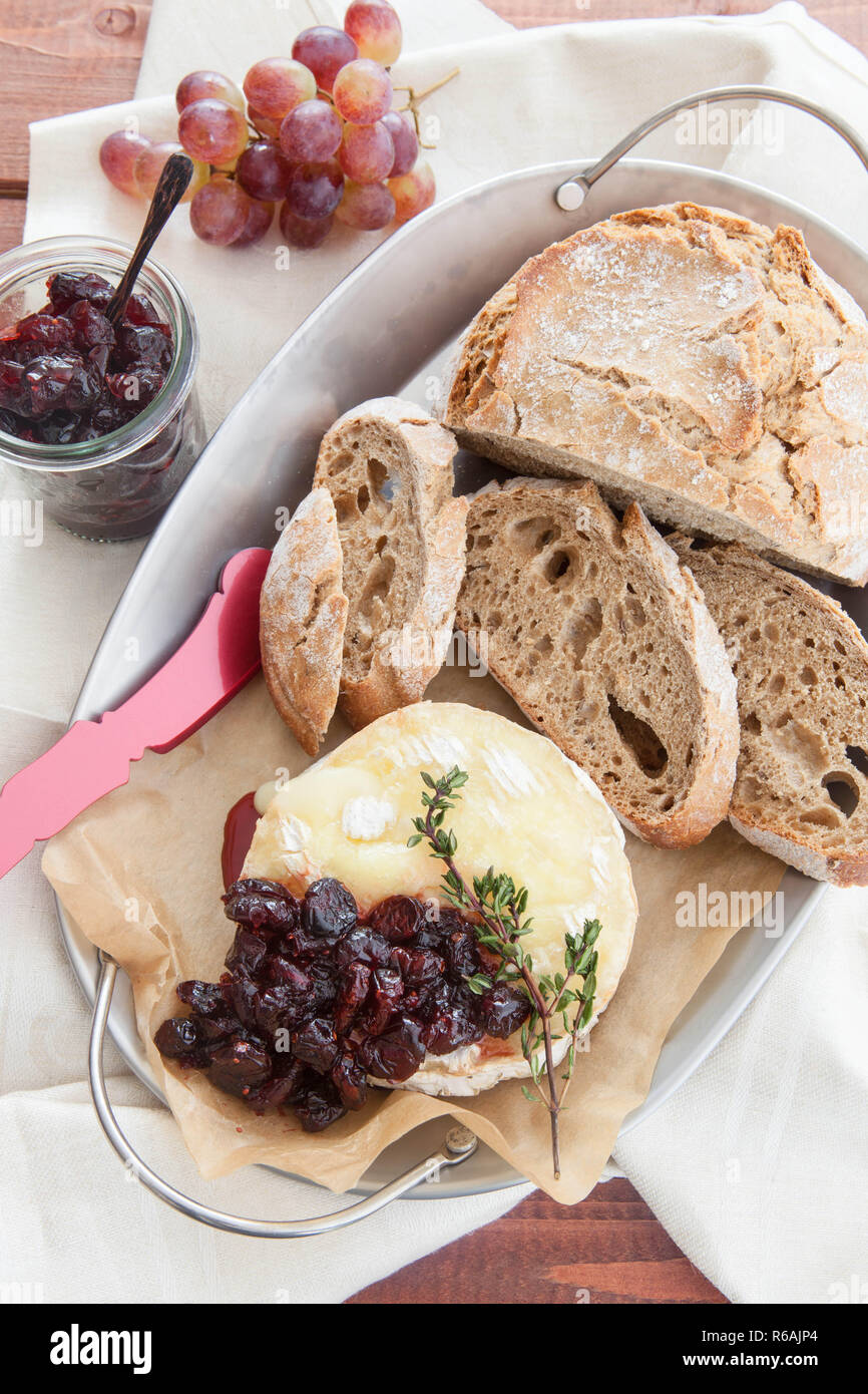 Baked Brie und Preiselbeeren Stockfoto